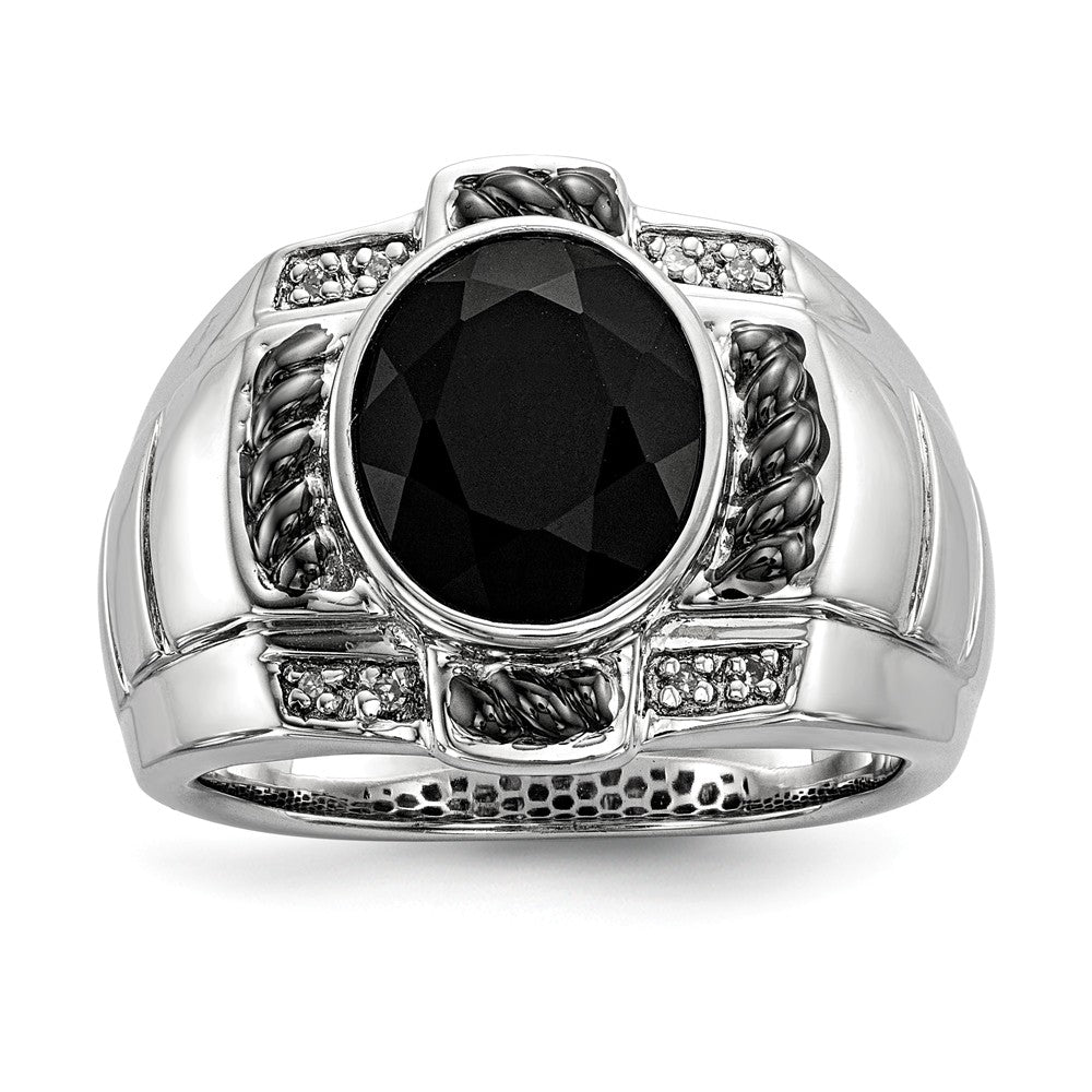 Oval Black Onyx &amp; Diamond Two Tone Sterling Silver Tapered Ring, Item R10640 by The Black Bow Jewelry Co.