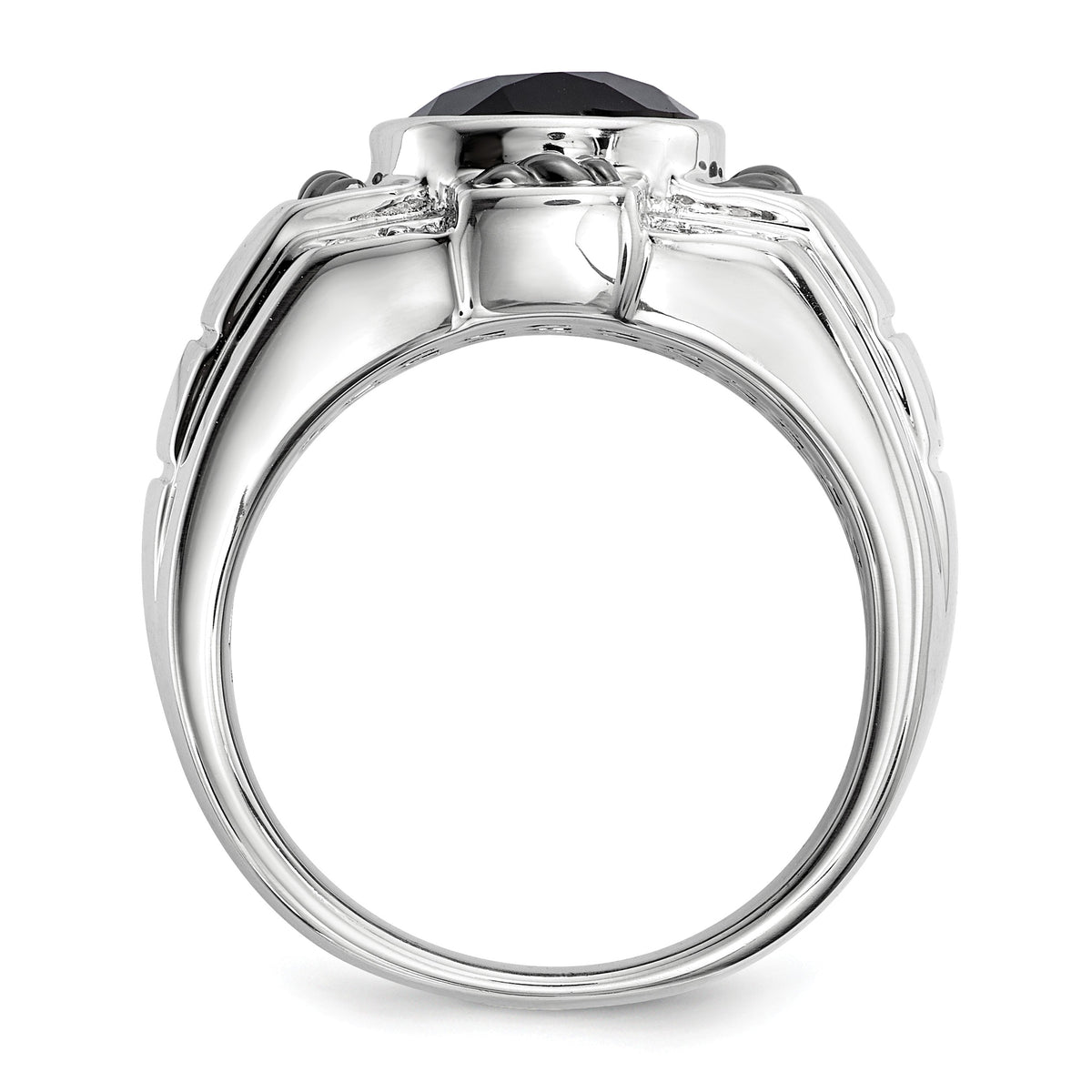 Alternate view of the Oval Black Onyx &amp; Diamond Two Tone Sterling Silver Tapered Ring by The Black Bow Jewelry Co.