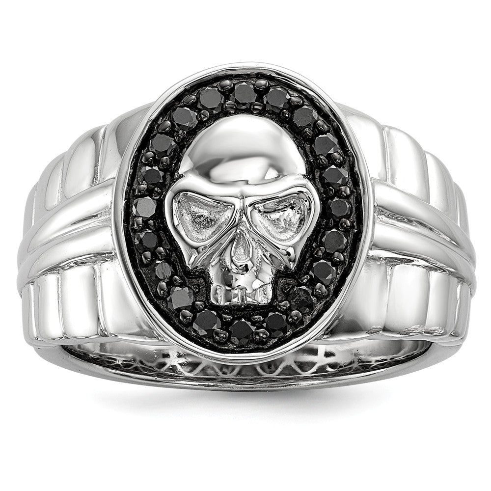 3/8 Ctw Black Diamond Oval Skull Sterling Silver Tapered Ring, Item R10643 by The Black Bow Jewelry Co.