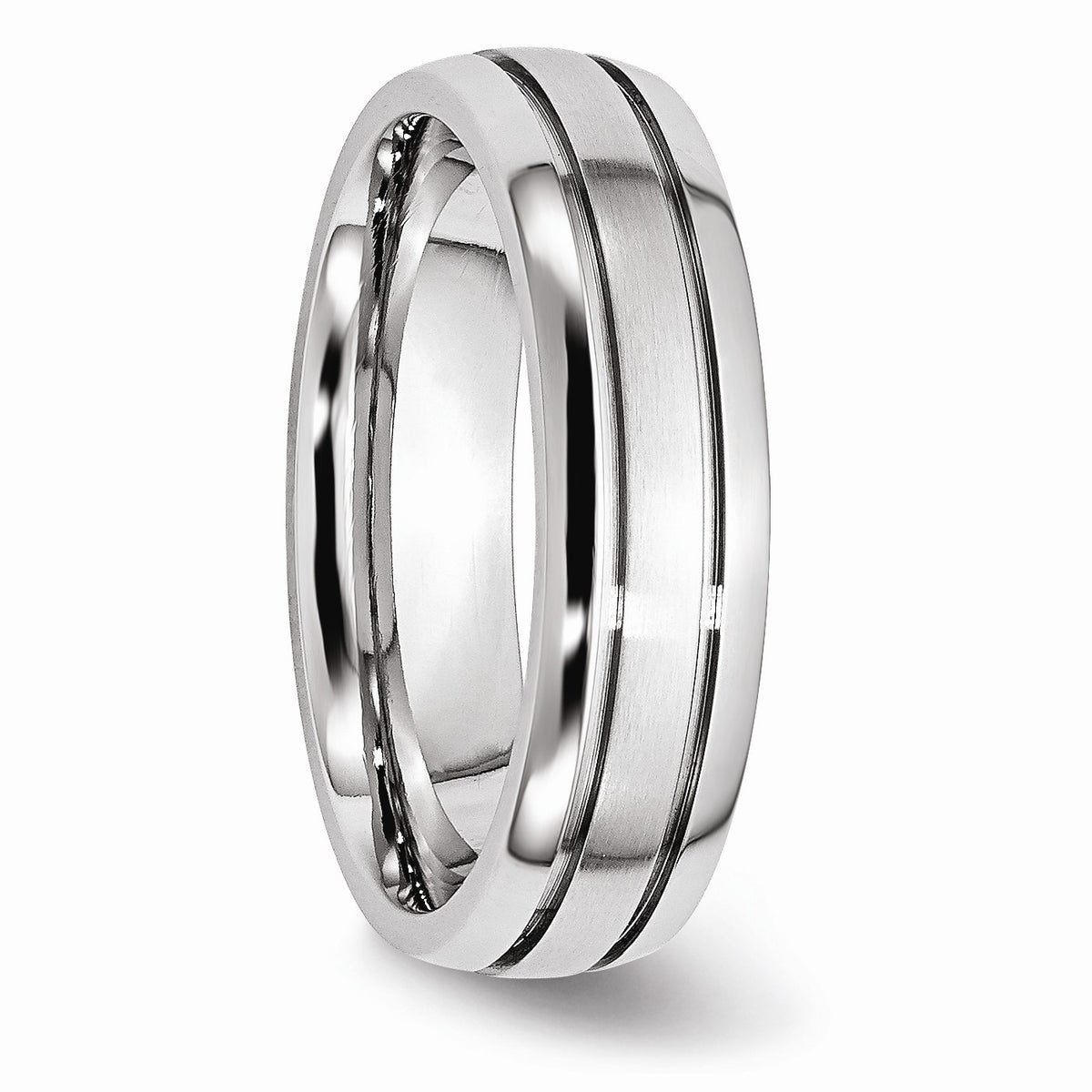Alternate view of the 6mm Cobalt Polished &amp; Satin Double Grooved Comfort Fit Band by The Black Bow Jewelry Co.