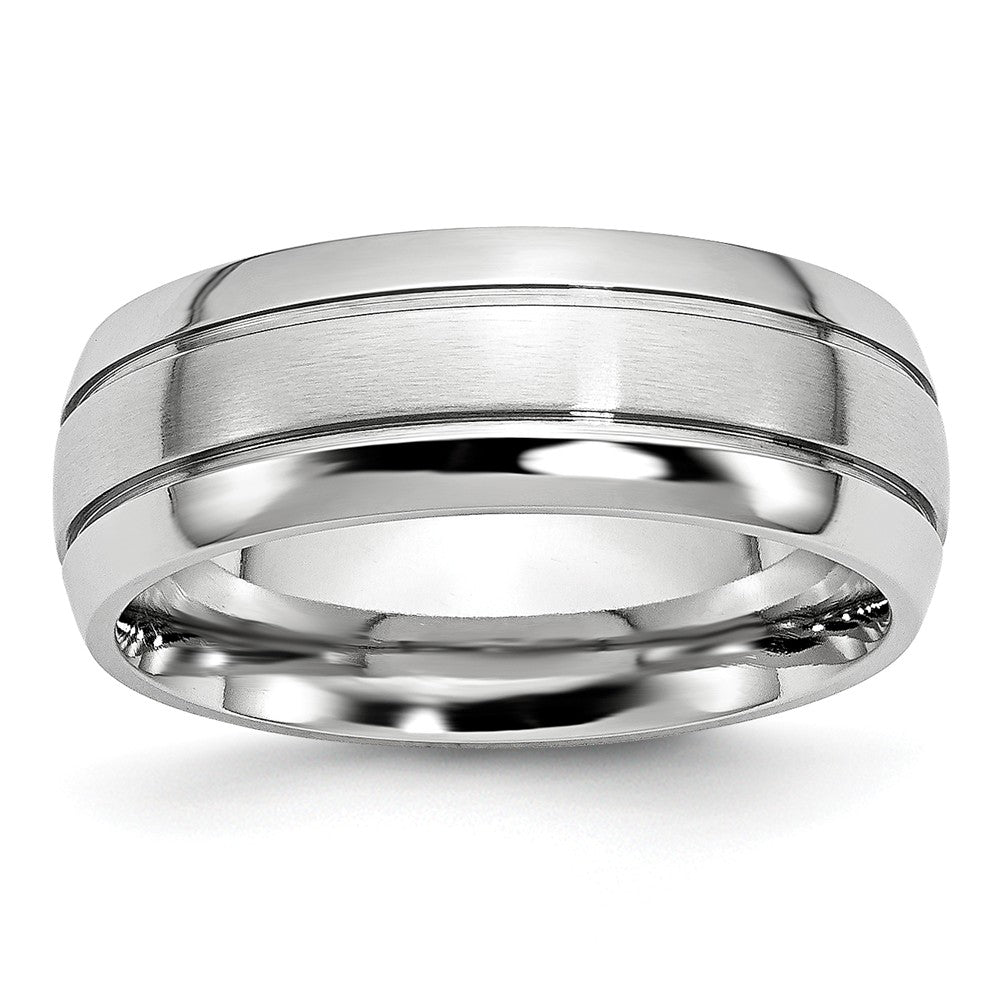 8mm Cobalt Polished &amp; Satin Double Grooved Comfort Fit Band, Item R10647 by The Black Bow Jewelry Co.