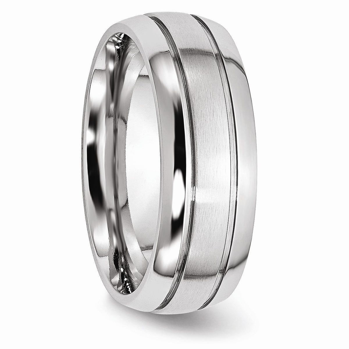 Alternate view of the 8mm Cobalt Polished &amp; Satin Double Grooved Comfort Fit Band by The Black Bow Jewelry Co.