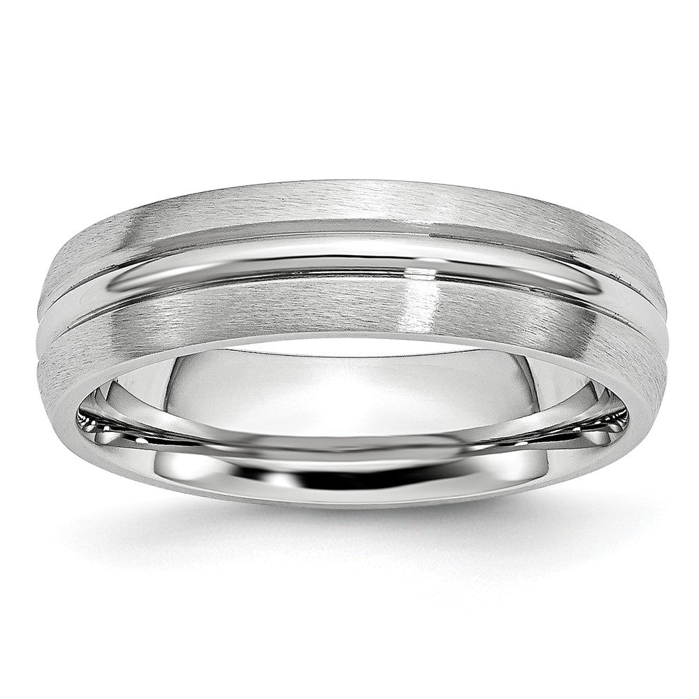 6mm Cobalt Satin &amp; Polished Grooved Comfort Fit Band, Item R10648 by The Black Bow Jewelry Co.