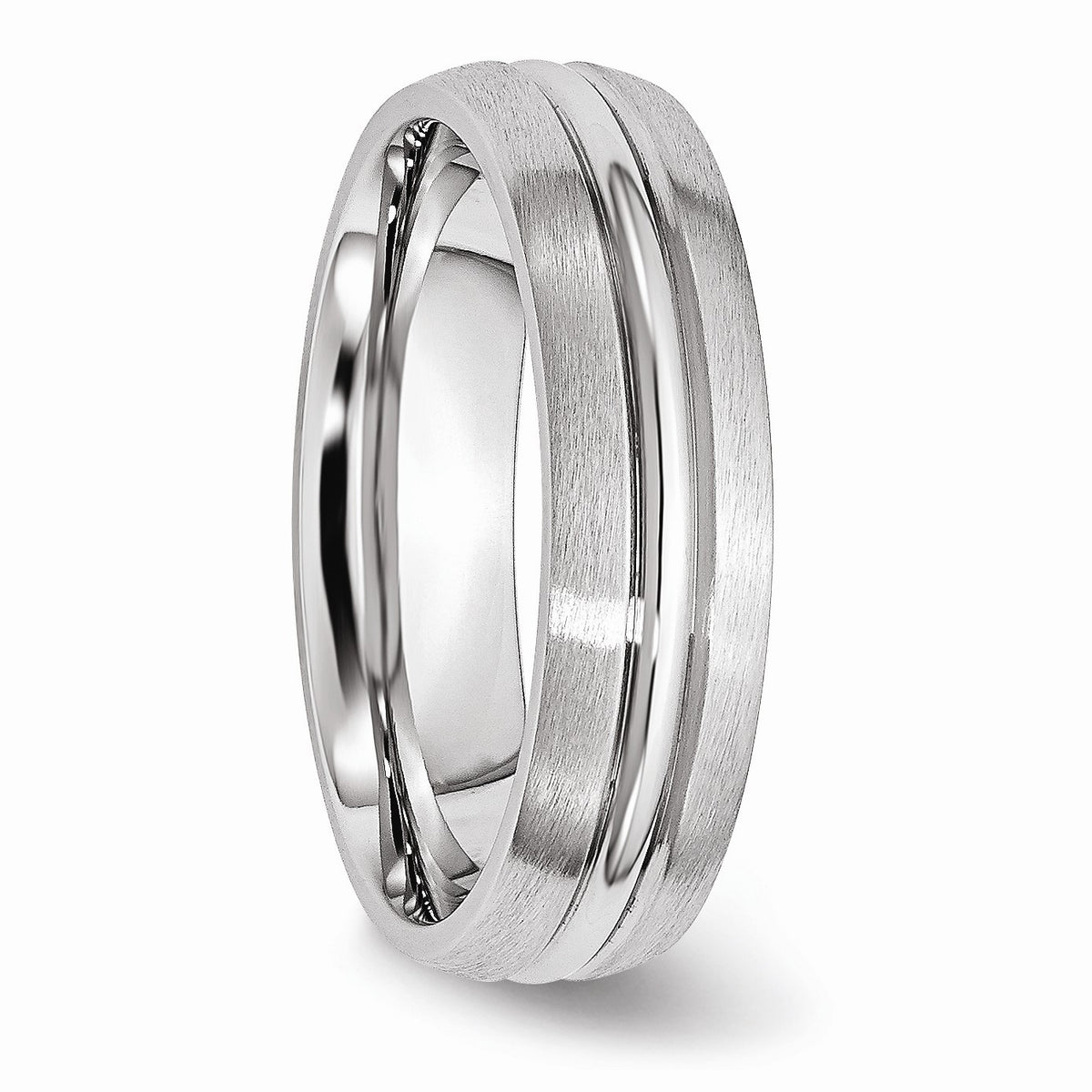 Alternate view of the 6mm Cobalt Satin &amp; Polished Grooved Comfort Fit Band by The Black Bow Jewelry Co.