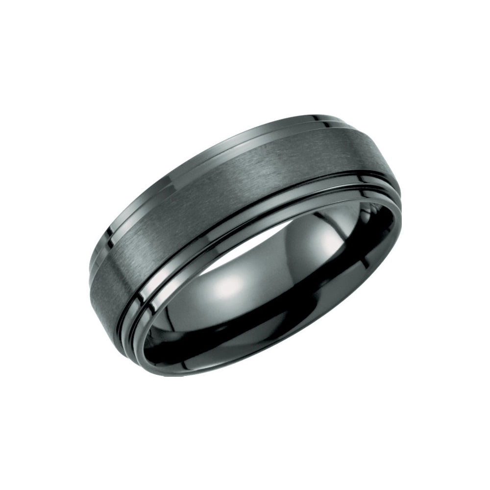 8mm Black Titanium Double Ridged Comfort Fit Band, Item R10651 by The Black Bow Jewelry Co.