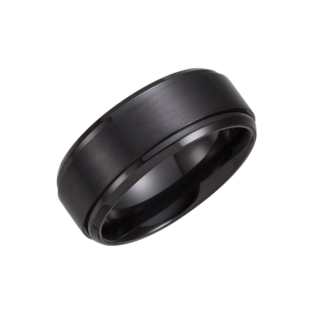 9mm Black Titanium Ridged &amp; Beveled Edge Comfort Fit Band, Item R10653 by The Black Bow Jewelry Co.