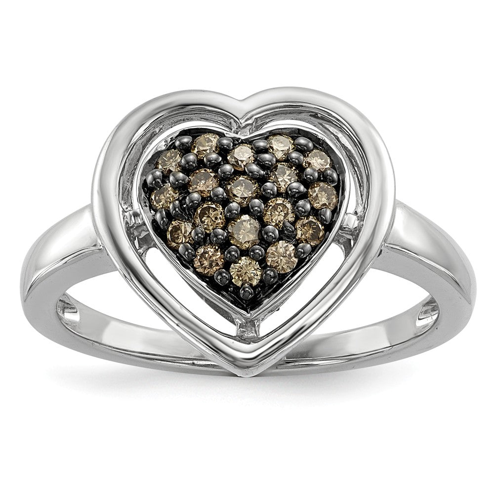 1/4 Ctw Champagne Diamond 14mm Heart Sterling Silver Ring, Item R10665 by The Black Bow Jewelry Co.