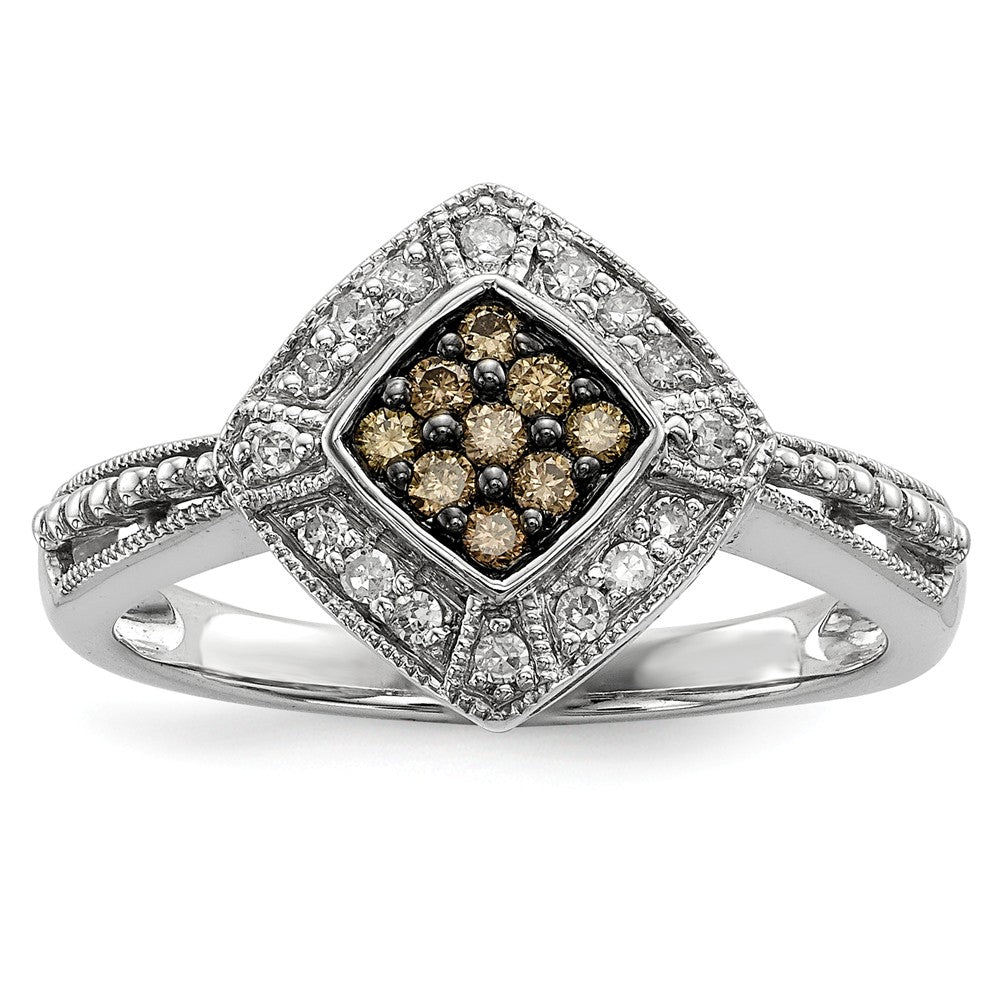 1/4 Ctw Champagne &amp; White Diamond 12mm Rhombus Ring in Sterling Silver, Item R10668 by The Black Bow Jewelry Co.