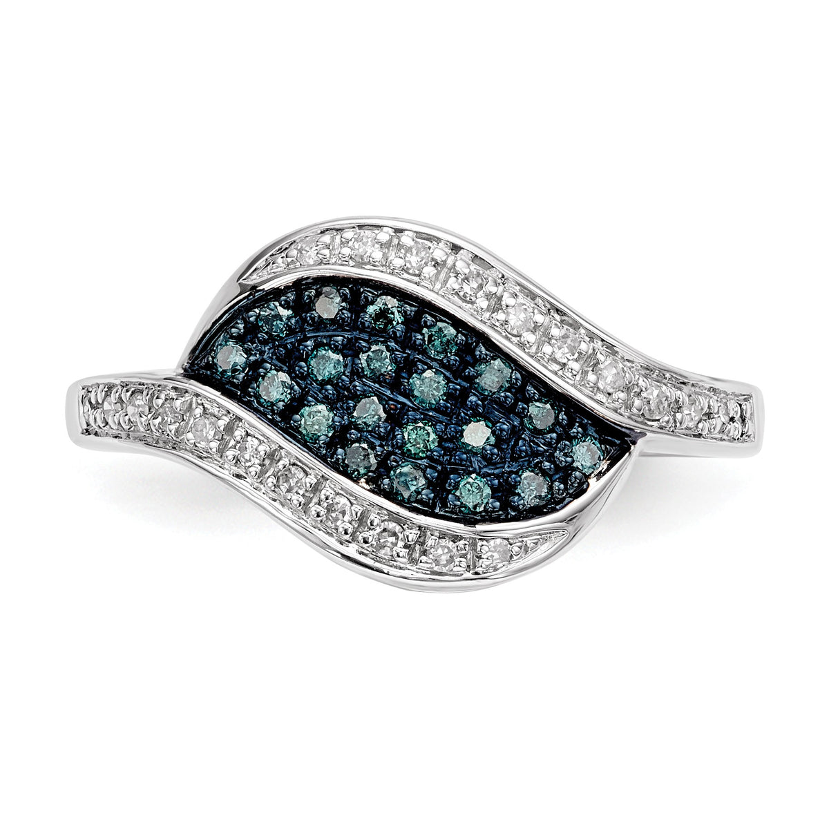 Alternate view of the 1/5 Ctw Blue &amp; White Diamond Marquise Cluster Ring in Sterling Silver by The Black Bow Jewelry Co.