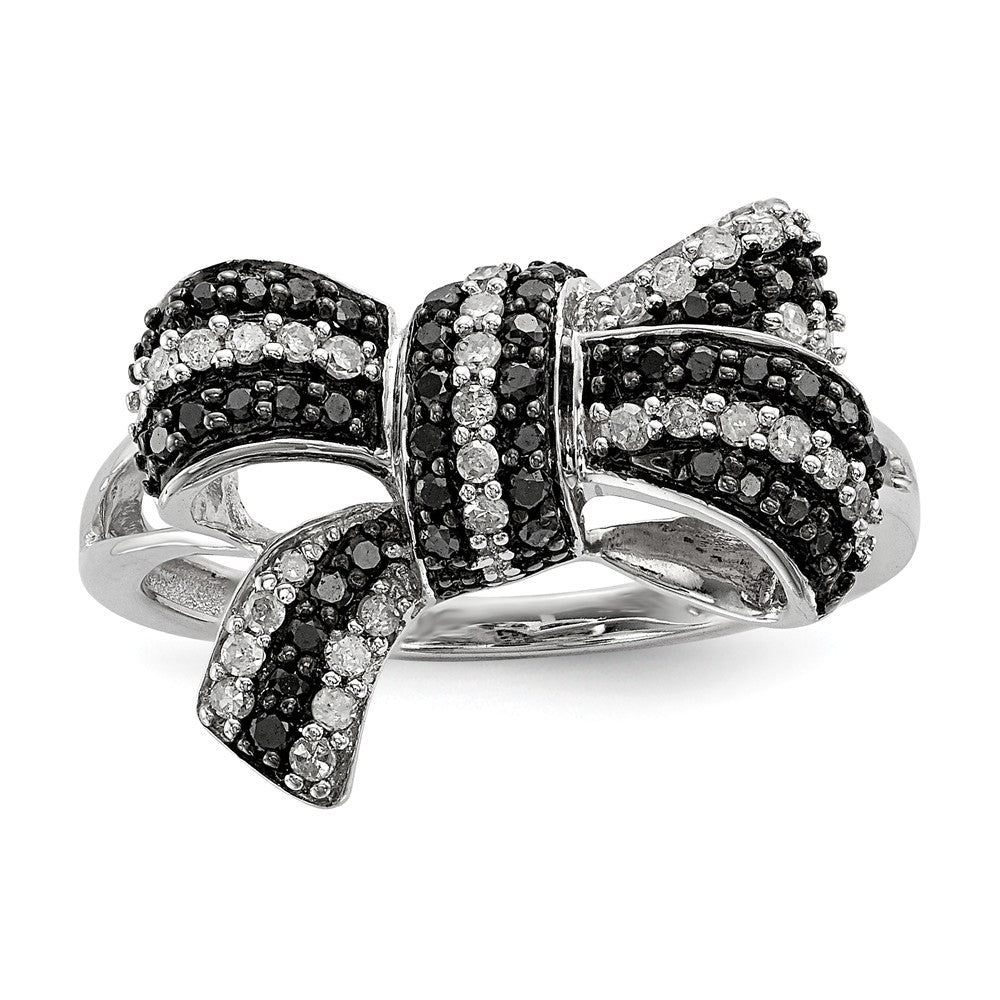 1/3 Ctw Black &amp; White Diamond Bow Ring in Sterling Silver, Item R10760 by The Black Bow Jewelry Co.