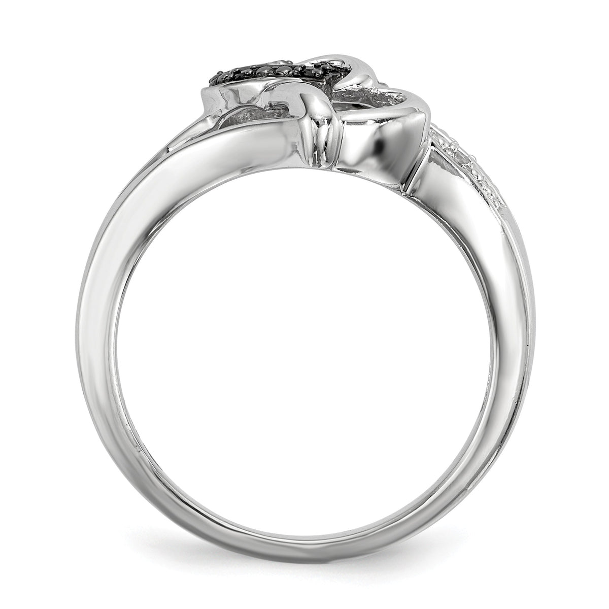 Alternate view of the Black &amp; White Diamond Double Heart Tapered Ring in Sterling Silver by The Black Bow Jewelry Co.