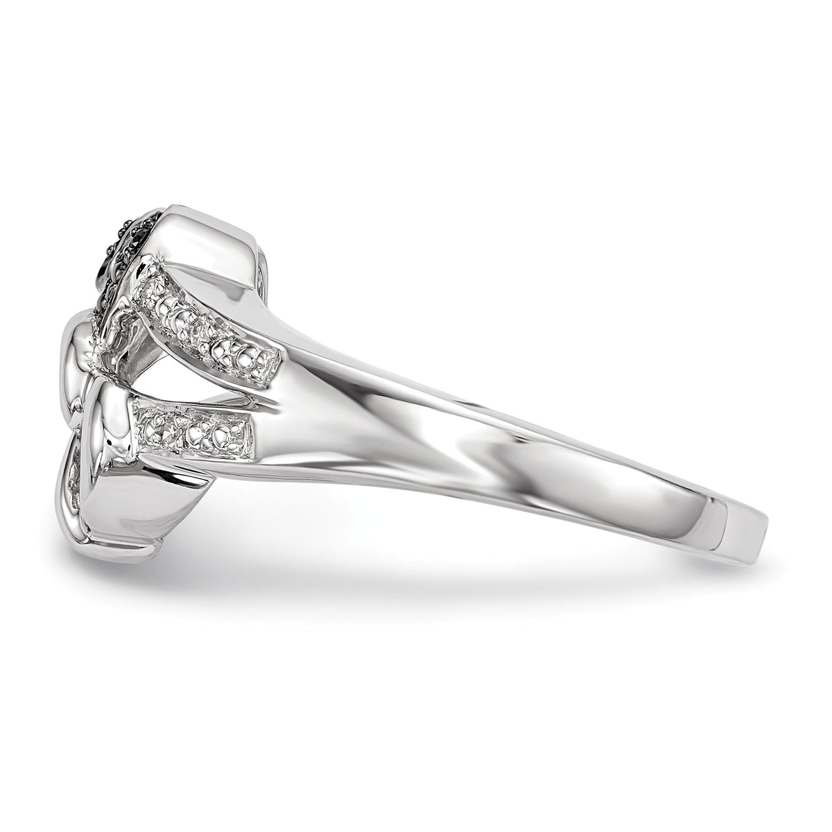 Alternate view of the Black &amp; White Diamond Double Heart Tapered Ring in Sterling Silver by The Black Bow Jewelry Co.