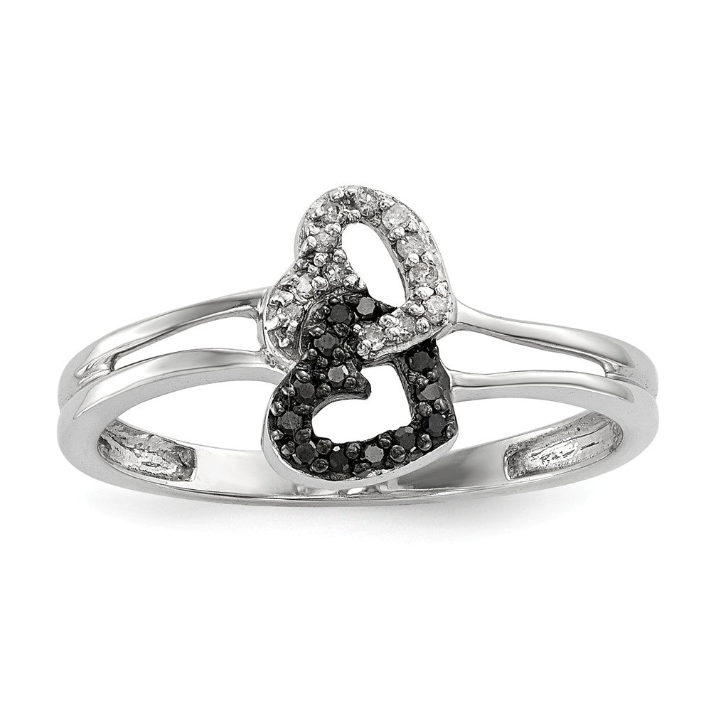 1/10 Cttw Black &amp; White Diamond Double Heart Sterling Silver Ring, Item R10776 by The Black Bow Jewelry Co.