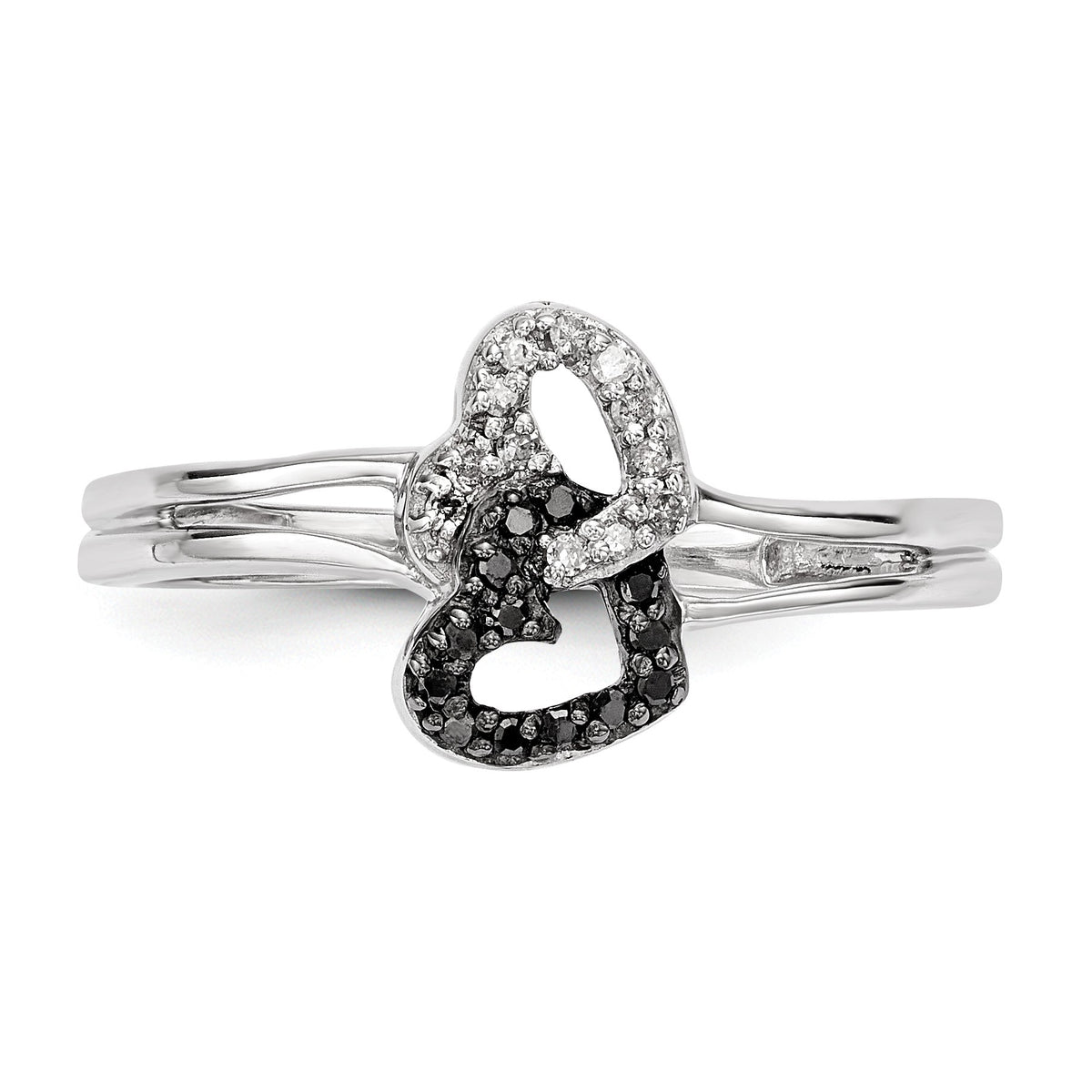 Alternate view of the 1/10 Cttw Black &amp; White Diamond Double Heart Sterling Silver Ring by The Black Bow Jewelry Co.
