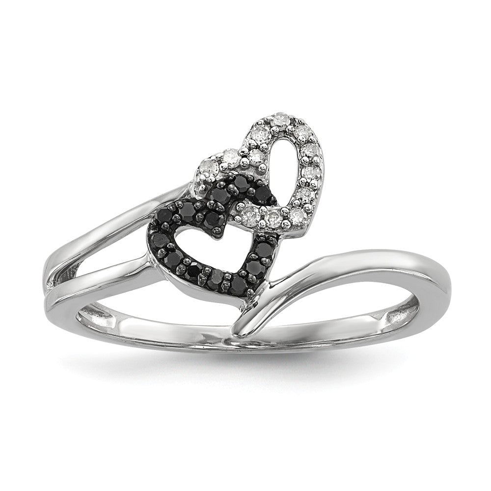 1/10 Ctw White &amp; Black Diamond Double Heart Ring in Sterling Silver, Item R10780 by The Black Bow Jewelry Co.