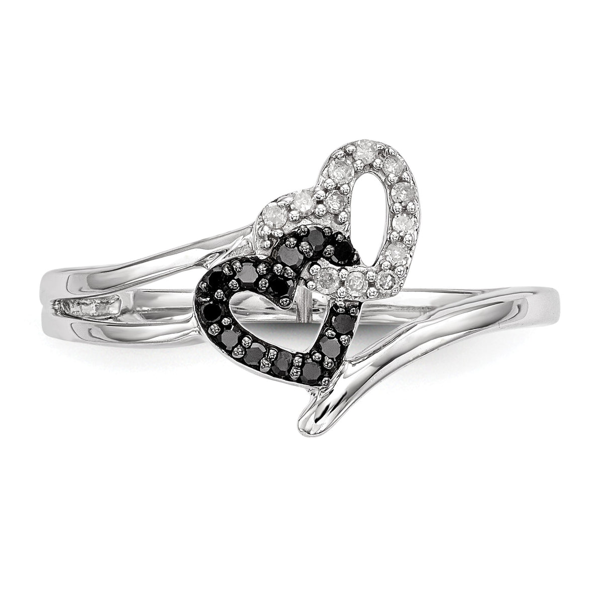 Alternate view of the 1/10 Ctw White &amp; Black Diamond Double Heart Ring in Sterling Silver by The Black Bow Jewelry Co.