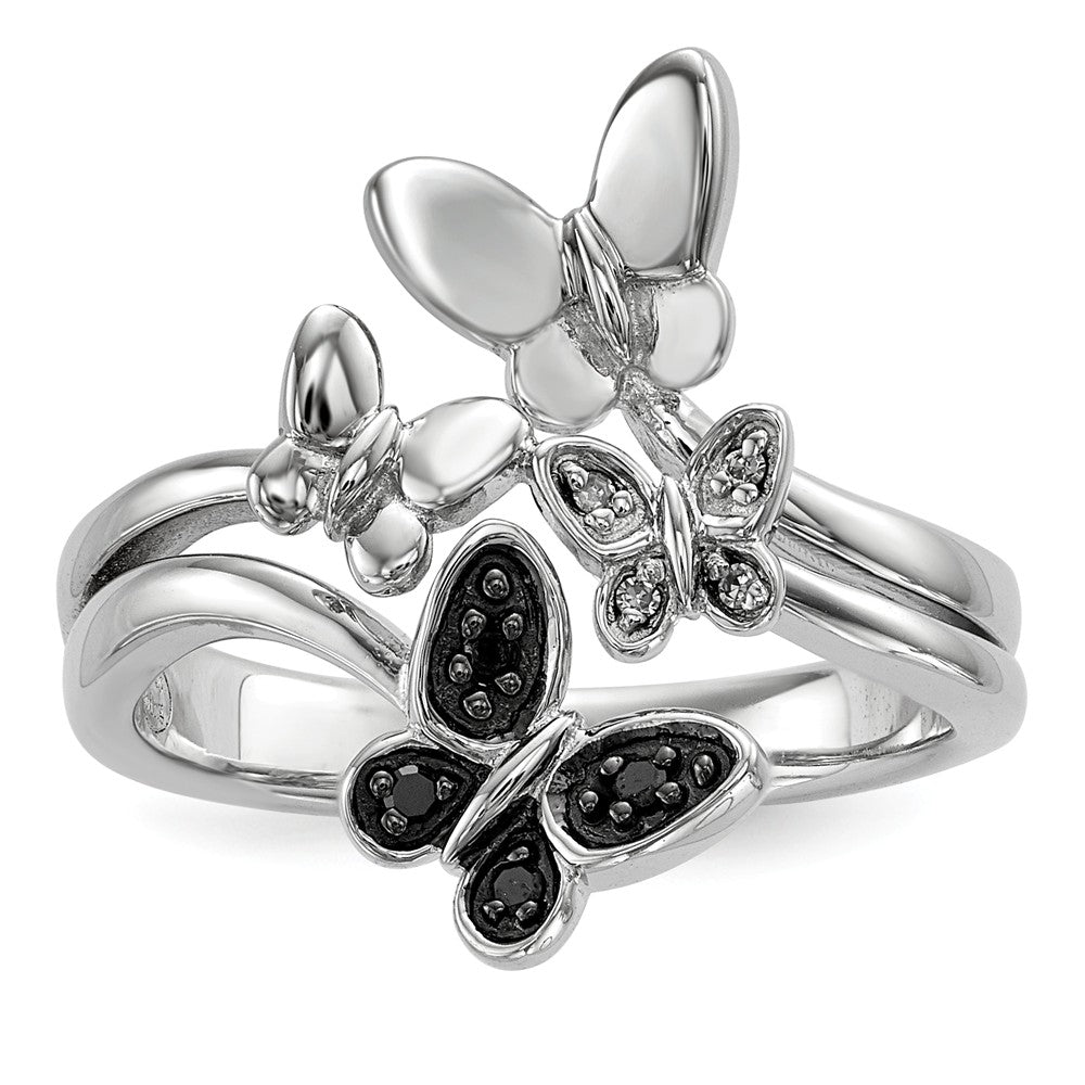 1/20 Ctw Black & White Diamond Butterfly Ring in Sterling Silver, Item R10833 by The Black Bow Jewelry Co.