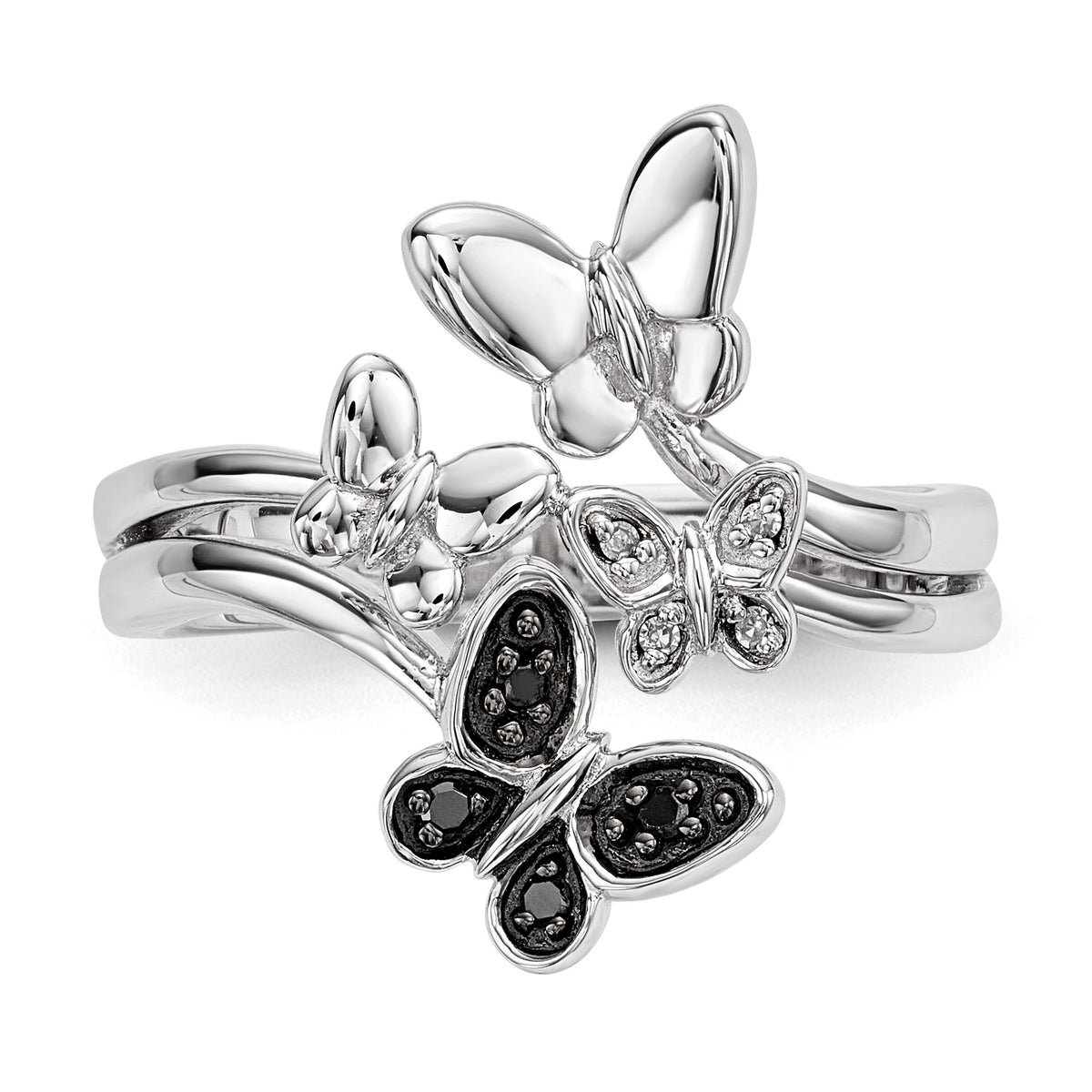 Alternate view of the 1/20 Ctw Black &amp; White Diamond Butterfly Ring in Sterling Silver by The Black Bow Jewelry Co.