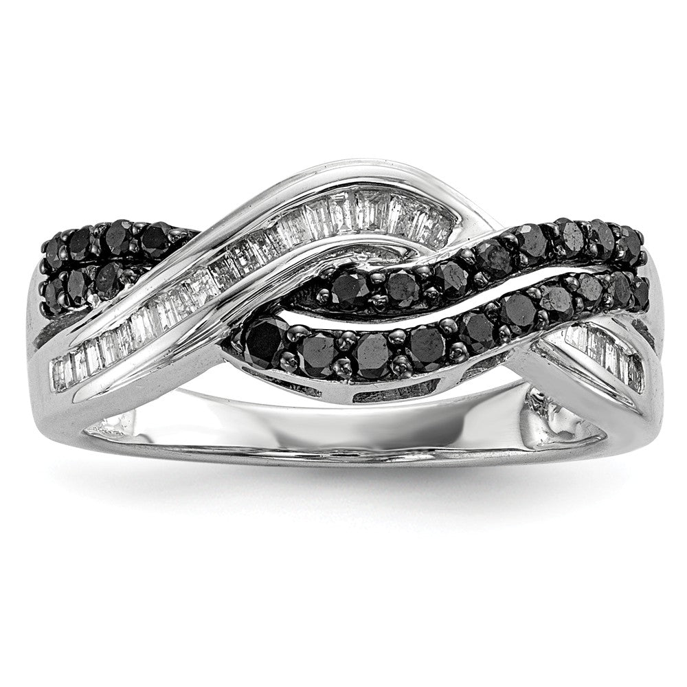 1/2 Ctw Black &amp; White Diamond Crossover Sterling Silver Ring, Item R10859 by The Black Bow Jewelry Co.