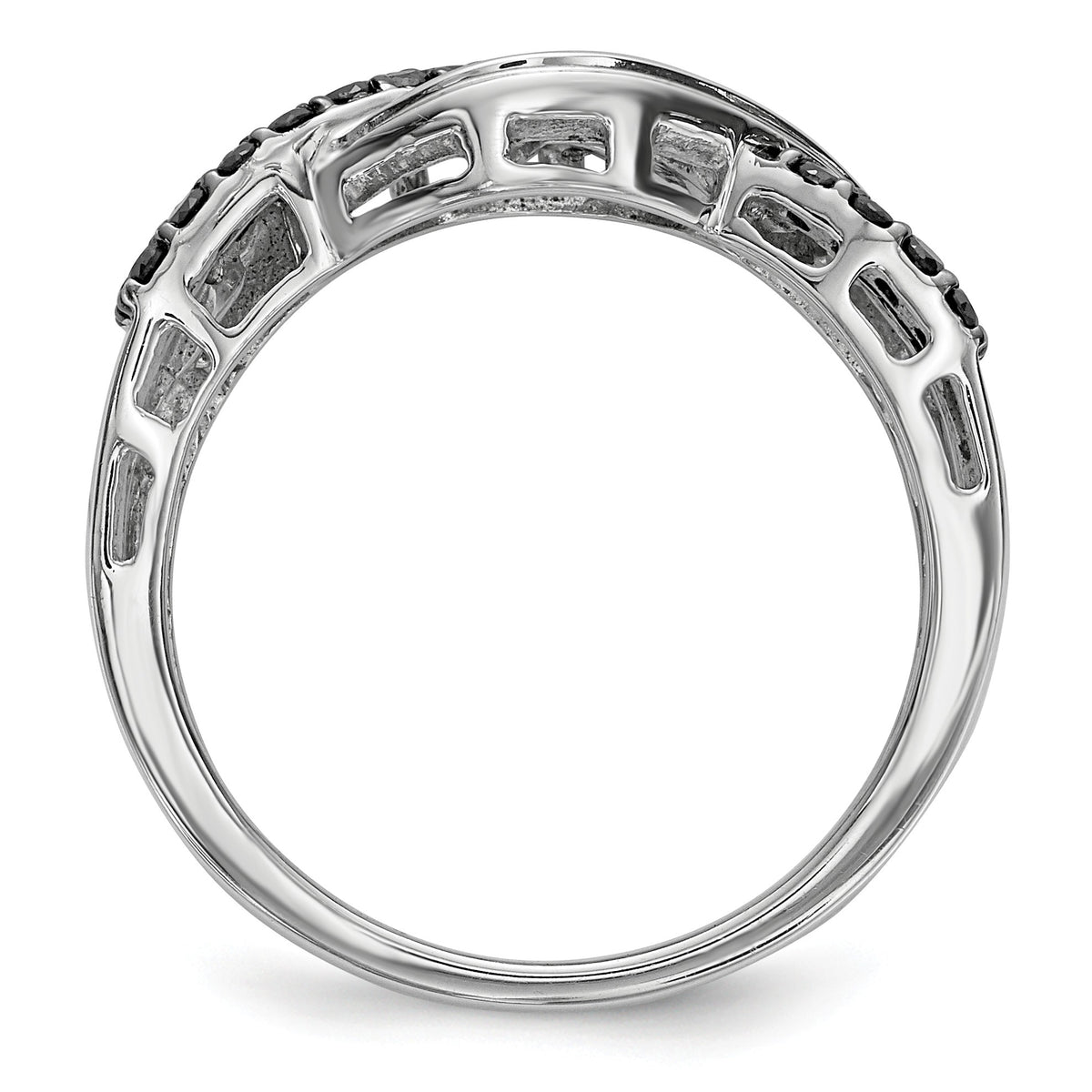 Alternate view of the 1/2 Ctw Black &amp; White Diamond Crossover Sterling Silver Ring by The Black Bow Jewelry Co.
