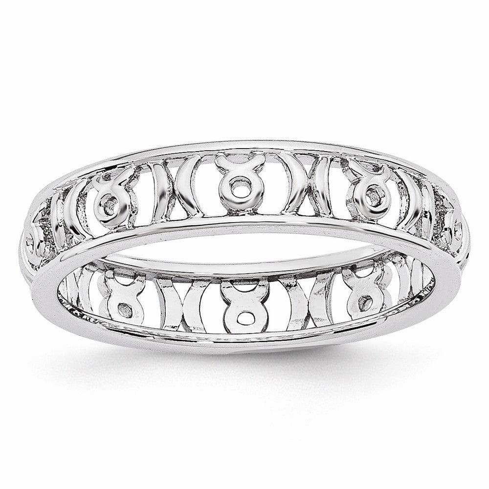 4mm Sterling Silver Stackable Expressions Taurus Zodiac Ring, Item R10893 by The Black Bow Jewelry Co.