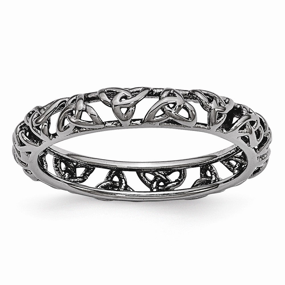 Black-plated Sterling Silver Stackable 3.5mm Celtic Knot Band