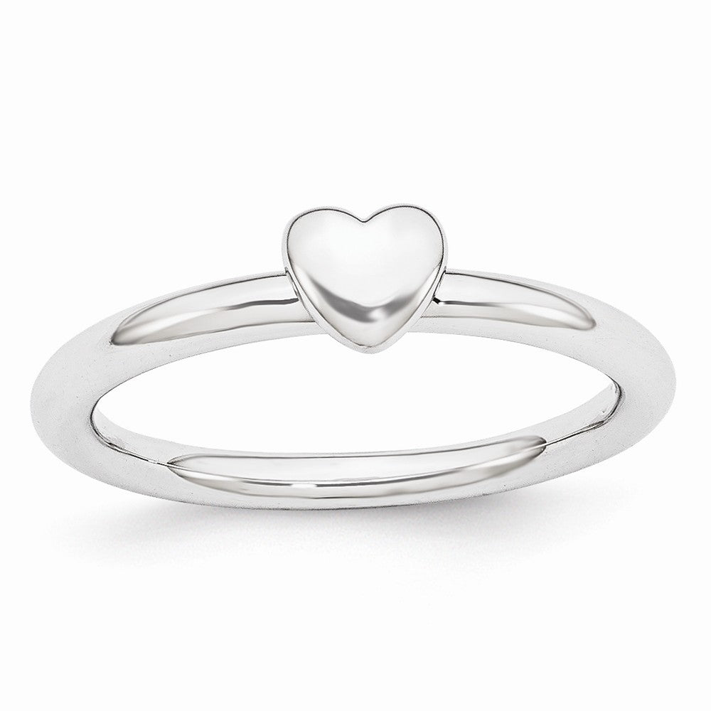 Rhodium Sterling Silver Stackable 4.5mm Puffed Heart Ring, Item R10915 by The Black Bow Jewelry Co.