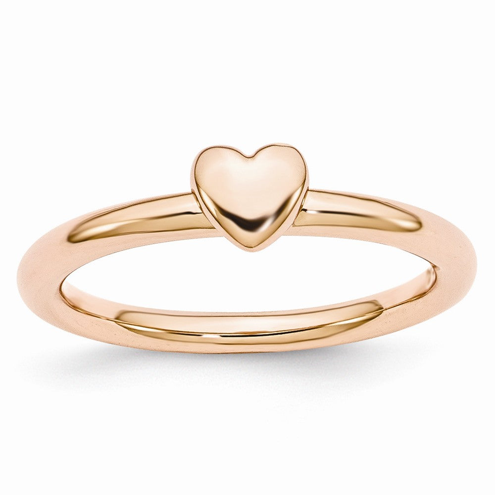 Rose Gold Tone Sterling Silver Stackable 4.5mm Puffed Heart Ring, Item R10916 by The Black Bow Jewelry Co.