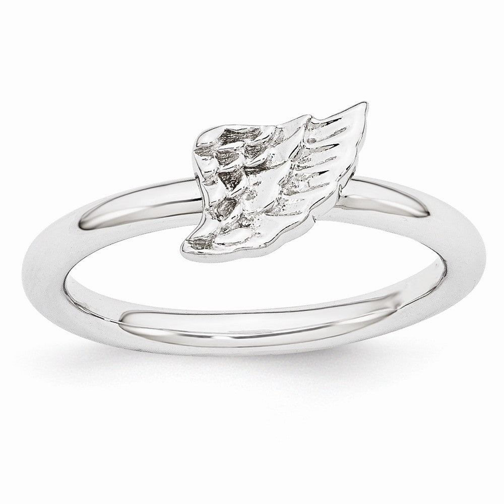 Rhodium Plated Sterling Silver Stackable 6mm Angel Wing Ring, Item R10917 by The Black Bow Jewelry Co.