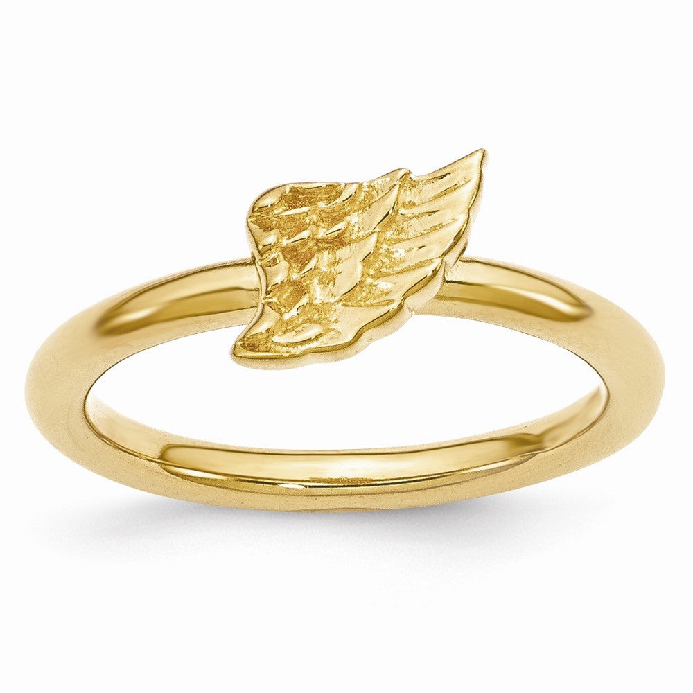 Gold Tone Plated Sterling Silver Stackable 6mm Angel Wing Ring, Item R10919 by The Black Bow Jewelry Co.