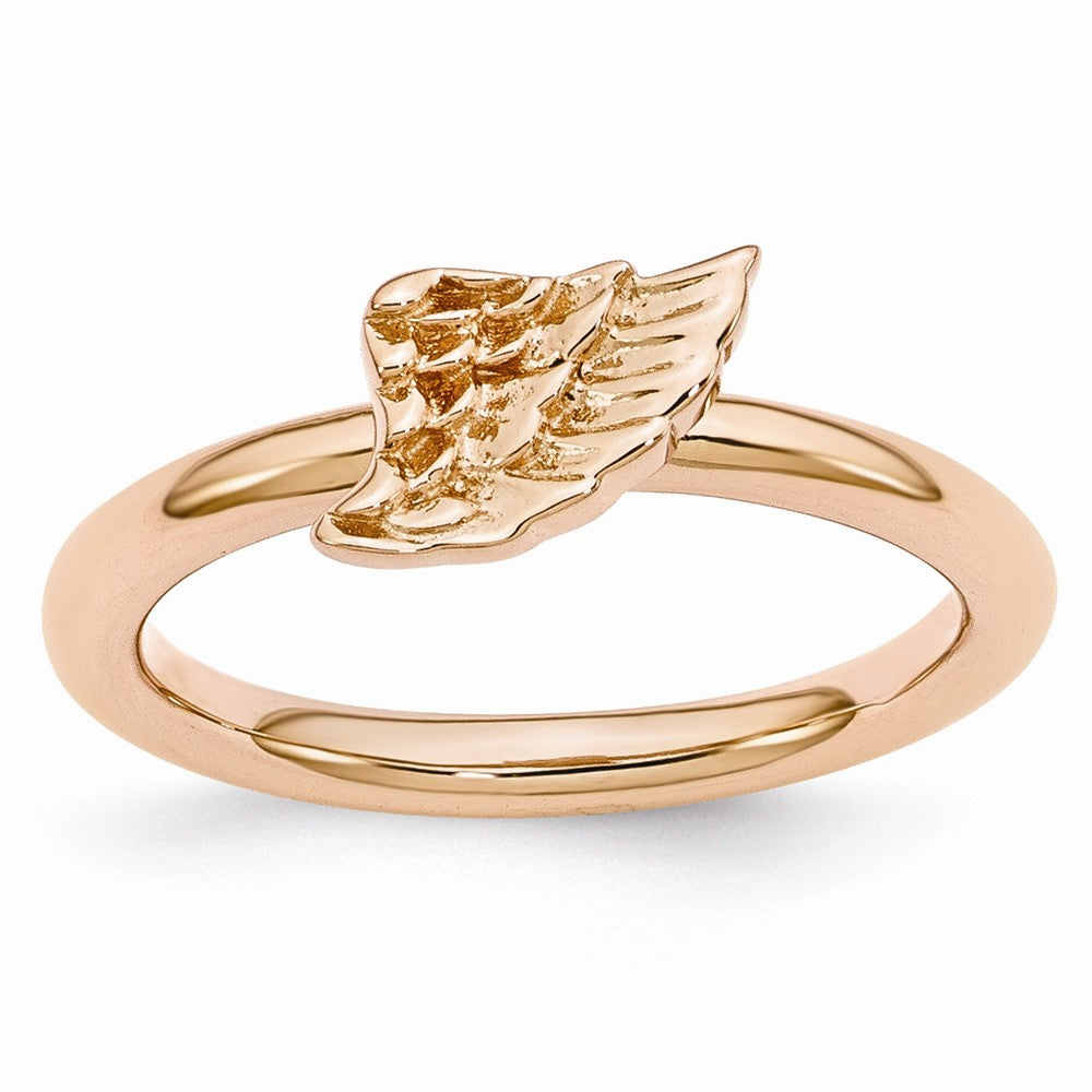 Rose Gold Tone Plated Sterling Silver Stackable 6mm Angel Wing Ring, Item R10920 by The Black Bow Jewelry Co.