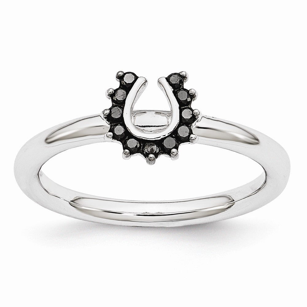 Rhodium Sterling Silver .11 Ctw Black Diamond 7mm Horseshoe Stack Ring, Item R10921 by The Black Bow Jewelry Co.