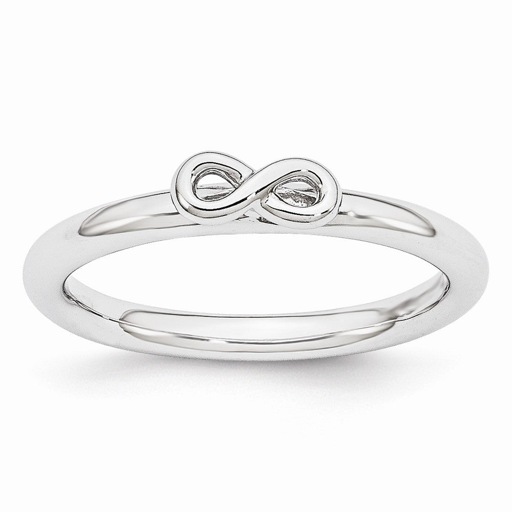 Rhodium Plated Sterling Silver Stackable 2.5mm Infinity Symbol Ring, Item R10928 by The Black Bow Jewelry Co.