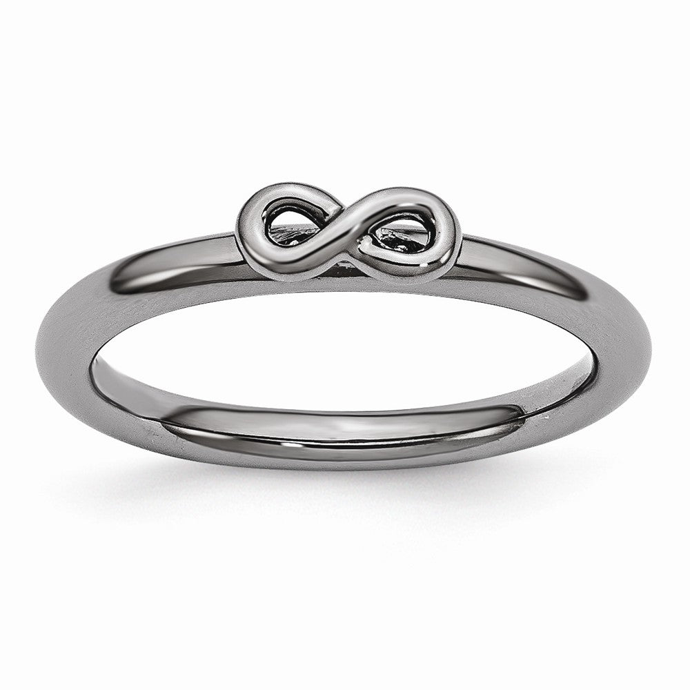 Black Plated Sterling Silver Stackable 2.5mm Infinity Symbol Ring, Item R10929 by The Black Bow Jewelry Co.