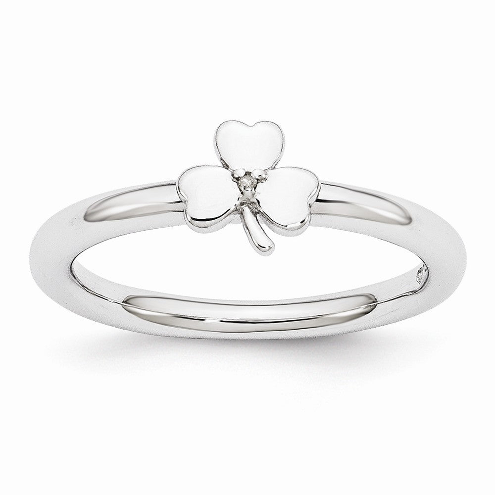Rhodium Sterling Silver .005 Ctw  Diamond 6mm Clover Stackable Ring, Item R10932 by The Black Bow Jewelry Co.