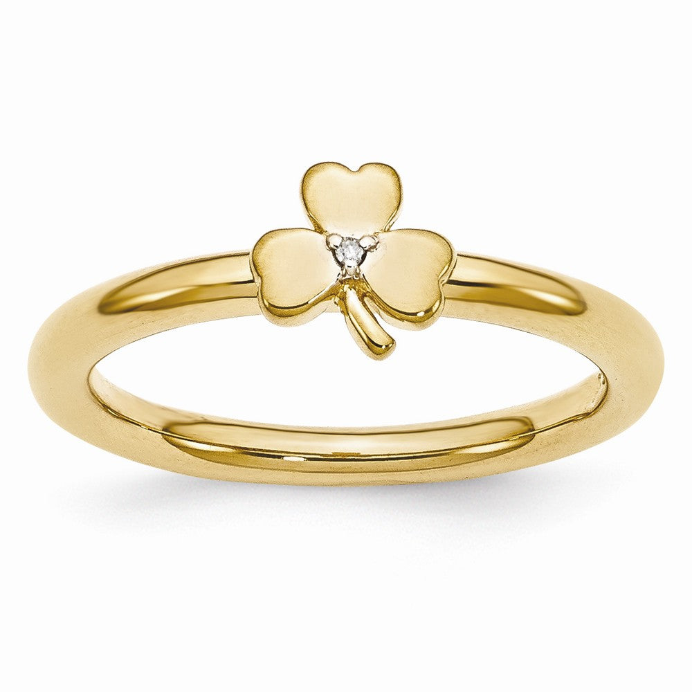 Gold Tone Sterling Silver .005 Ct Diamond 6mm Clover Stackable Ring, Item R10933 by The Black Bow Jewelry Co.