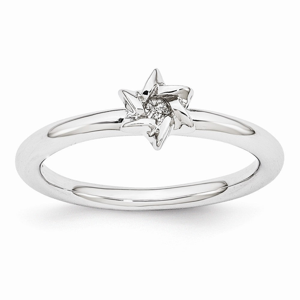 Rhodium Plated Sterling Silver Stackable 7mm Star of David Ring, Item R10949 by The Black Bow Jewelry Co.