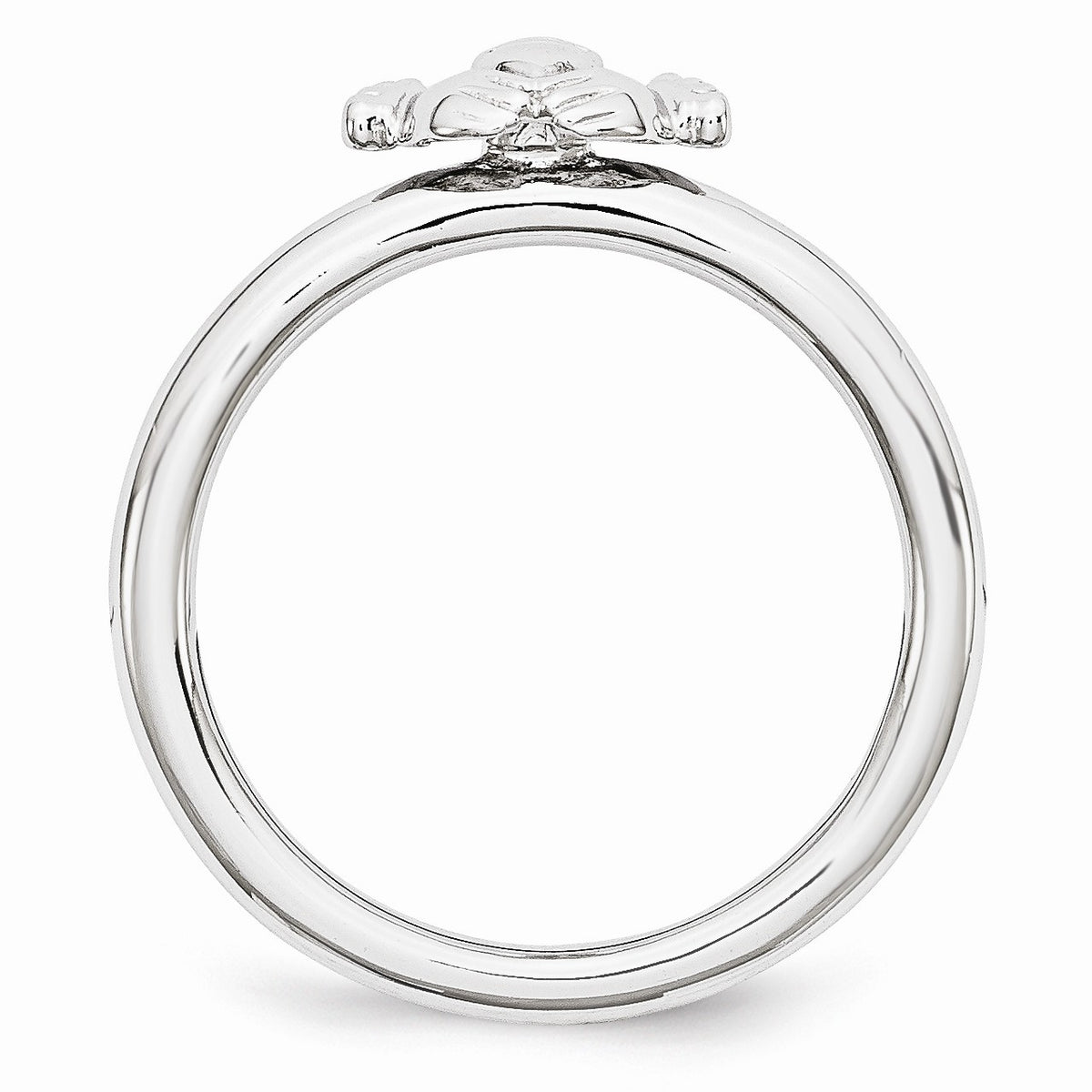 Alternate view of the Rhodium Plated Sterling Silver Stackable Polished Claddagh Ring by The Black Bow Jewelry Co.