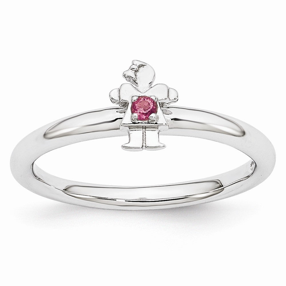 Rhodium Plated Sterling Silver Stackable Tourmaline 7mm Girl Ring, Item R10970 by The Black Bow Jewelry Co.