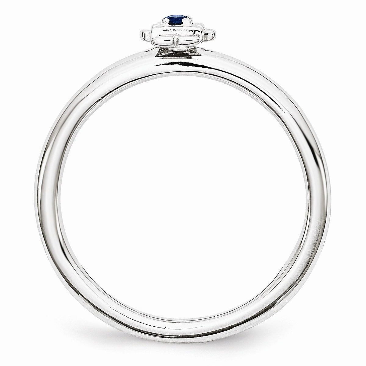 Alternate view of the Rhodium Plate Sterling Silver Stackable Created Sapphire 7mm Girl Ring by The Black Bow Jewelry Co.