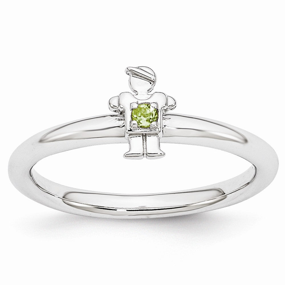 Rhodium Plated Sterling Silver Stackable Peridot 7mm Boy Ring, Item R10975 by The Black Bow Jewelry Co.