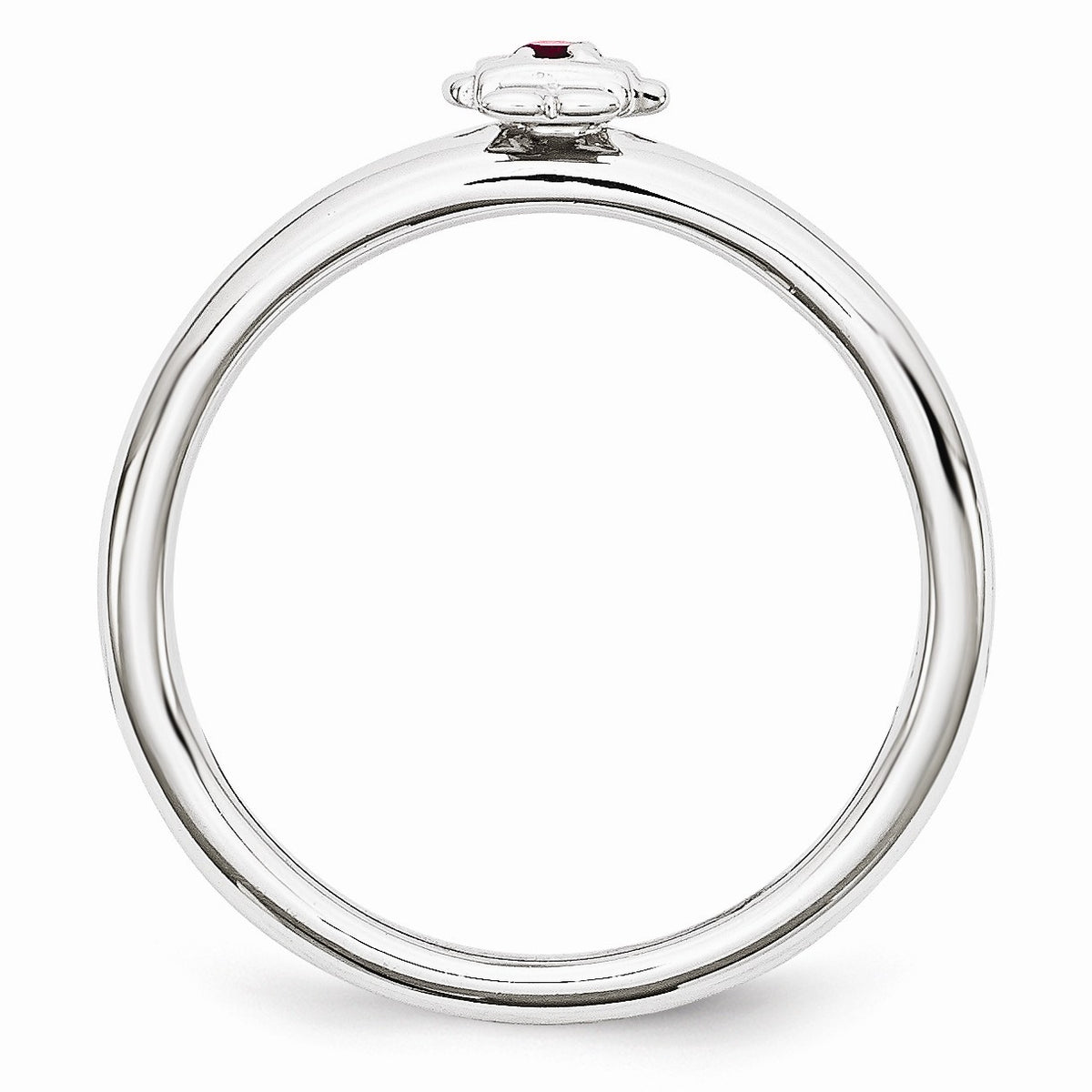 Alternate view of the Rhodium Plated Sterling Silver Stackable Created Ruby 7mm Girl Ring by The Black Bow Jewelry Co.