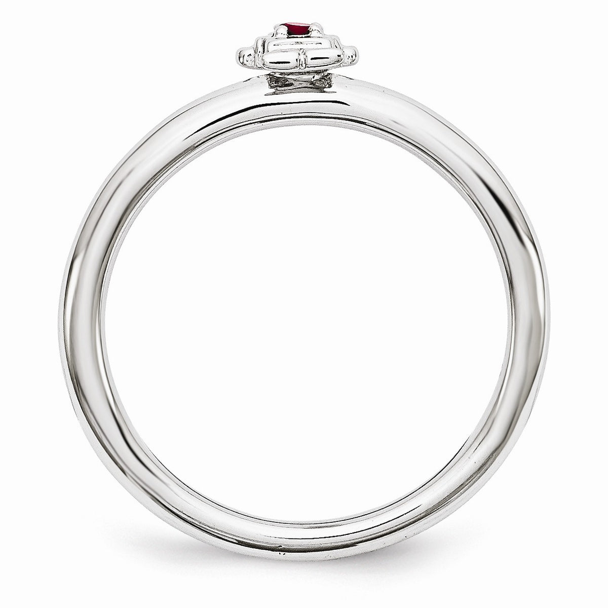 Alternate view of the Rhodium Plated Sterling Silver Stackable Created Ruby 7mm Boy Ring by The Black Bow Jewelry Co.