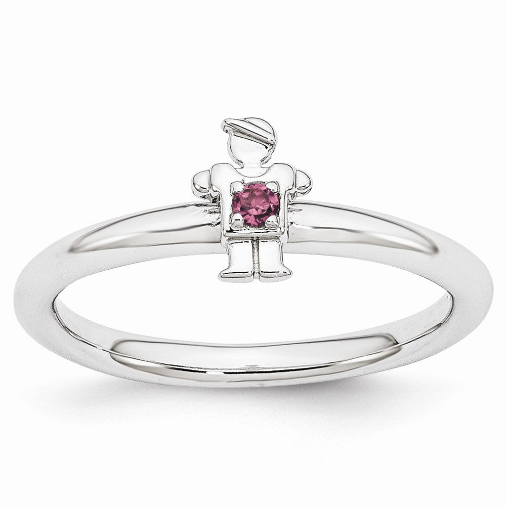 Rhodium Plated Sterling Silver Stackable Rhodolite Garnet 7mm Boy Ring, Item R10979 by The Black Bow Jewelry Co.