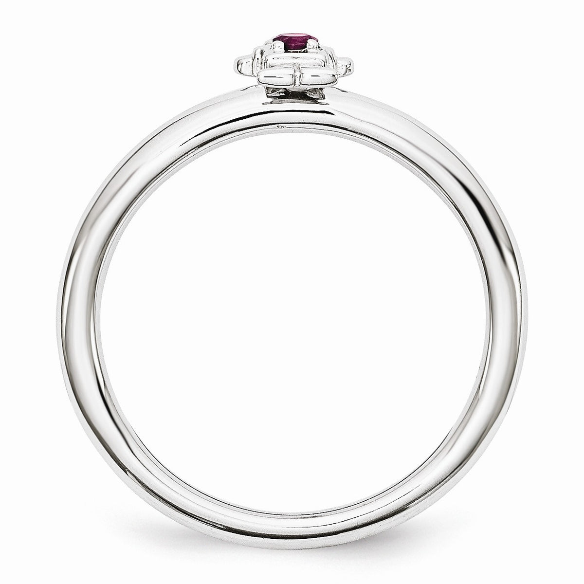 Alternate view of the Rhodium Plated Sterling Silver Stackable Rhodolite Garnet 7mm Boy Ring by The Black Bow Jewelry Co.