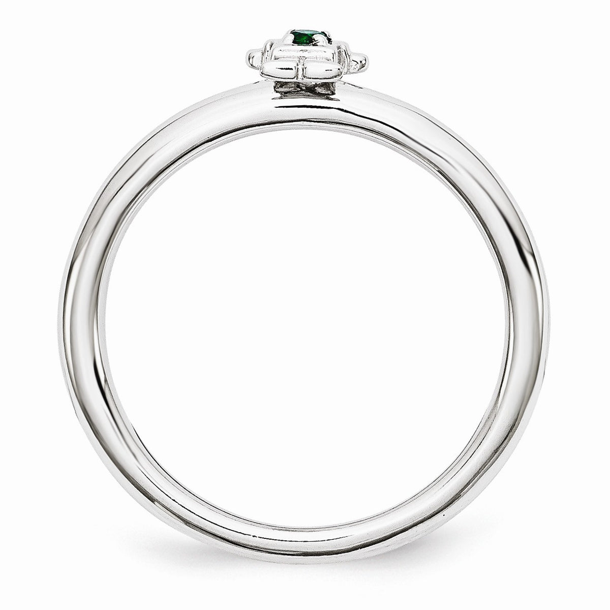 Alternate view of the Rhodium Plated Sterling Silver Stackable Created Emerald 7mm Boy Ring by The Black Bow Jewelry Co.