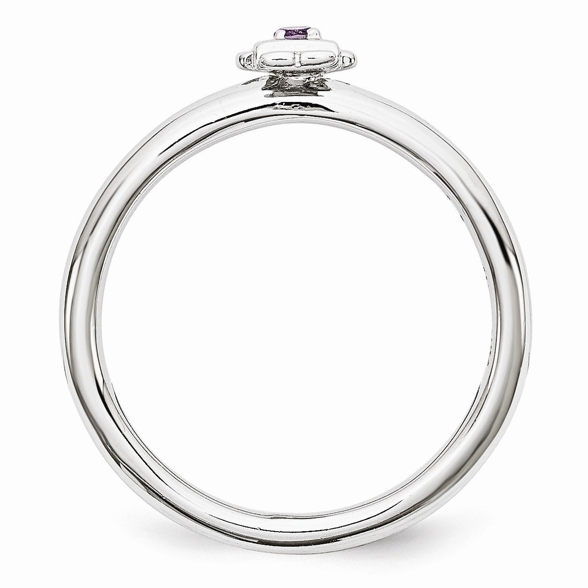 Alternate view of the Rhodium Plated Sterling Silver Stackable Amethyst 7mm Girl Ring by The Black Bow Jewelry Co.