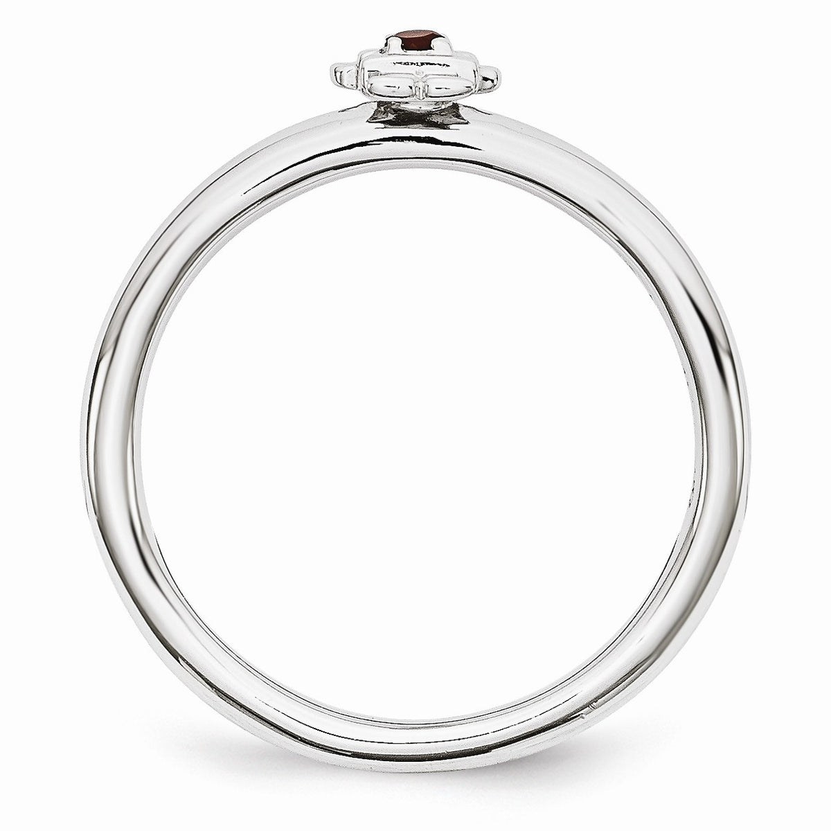 Alternate view of the Rhodium Plated Sterling Silver Stackable Garnet 7mm Girl Ring by The Black Bow Jewelry Co.