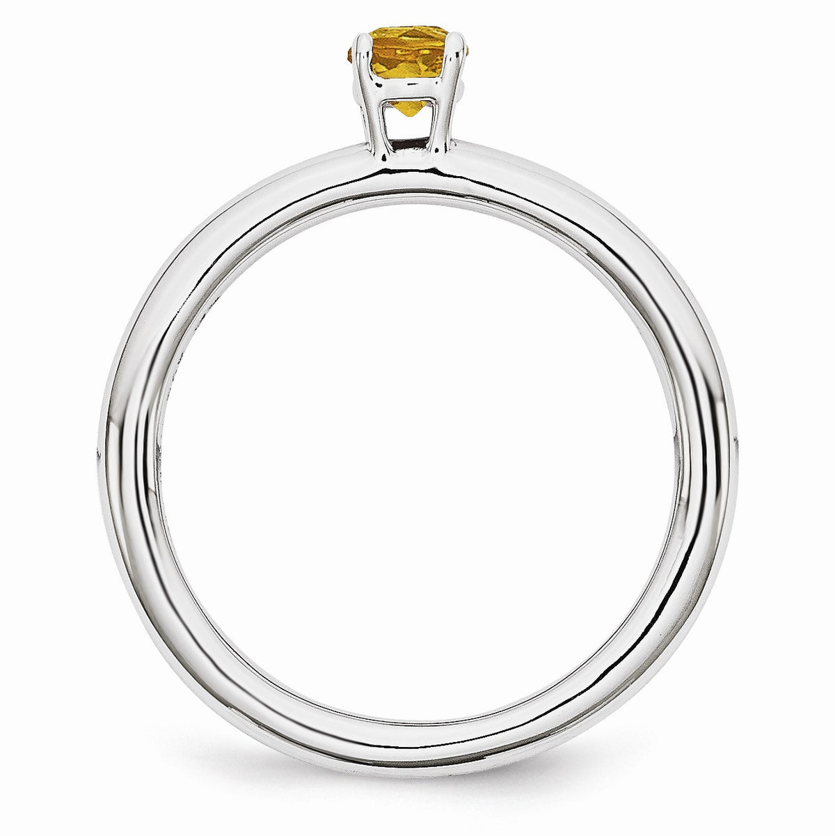 Alternate view of the Rhodium Plated Sterling Silver Stackable 4mm Round Citrine Ring by The Black Bow Jewelry Co.