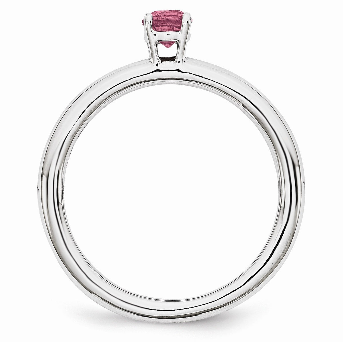 Alternate view of the Rhodium Plated Sterling Silver Stackable 4mm Pink Tourmaline Ring by The Black Bow Jewelry Co.